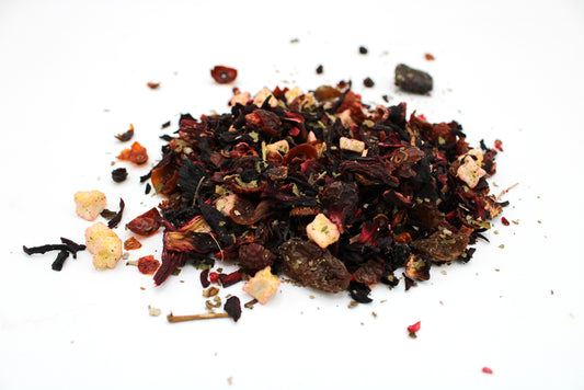 "Crimson Orchard" Hibiscus Tea Blend with Rose Hip, Cherries & Berries, Raisins, Apple & Blackberry Leaf